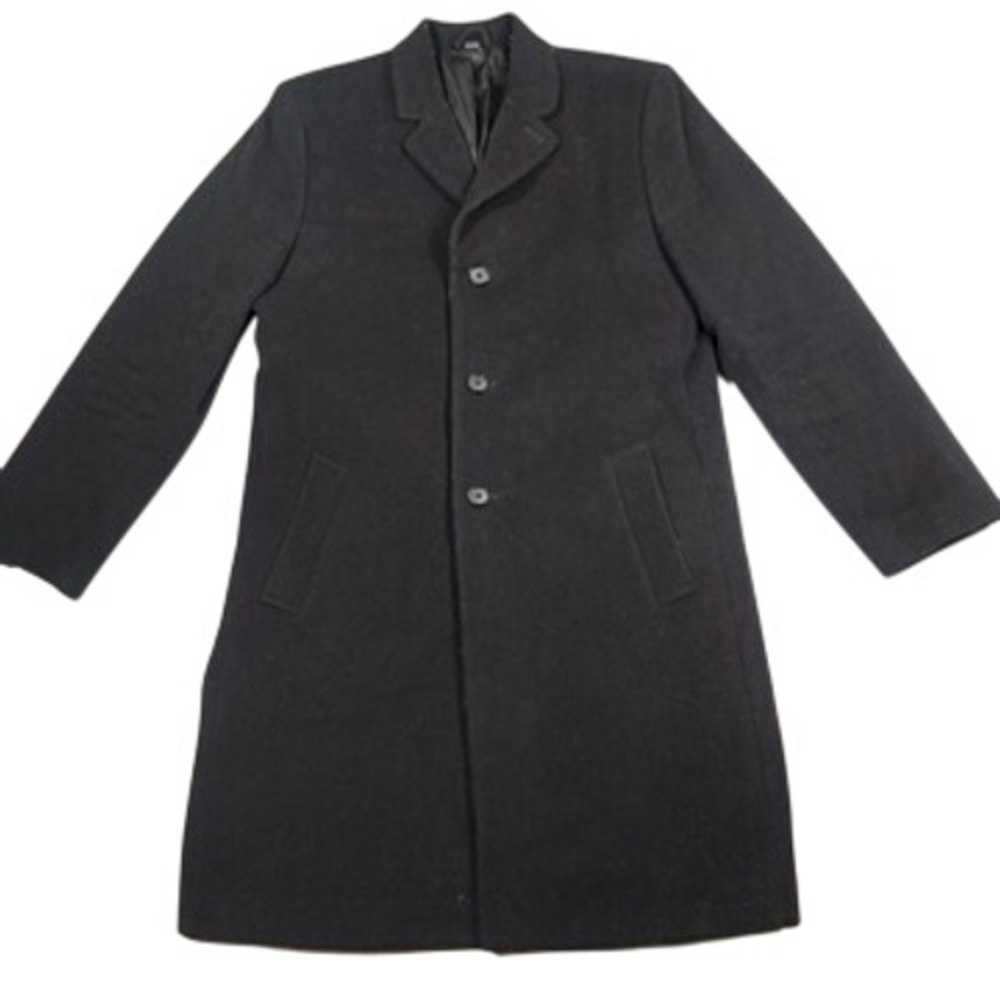 Hickey Freeman Overcoat 42R Mens Black Cashmere Wool Blend Tailored Long Jacket